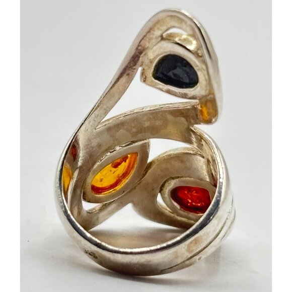 Sterling Silver 925 Multi-Color Amber Adjustable Statement Ring Size 5 - Picture 3 of 6